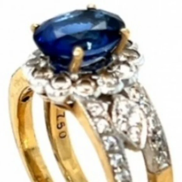 18K Sapphire Diamond Lady Diana Engagement Wedding Ring From Our BridalRegistry - Picture 3 of 5